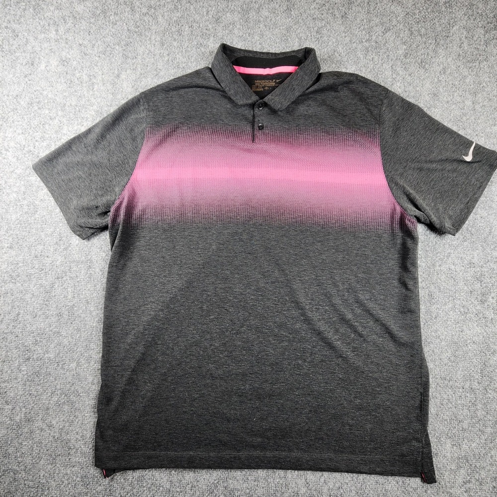 Nike Golf Dri-FIT Polo Shirt Mens XL Gray Pink Gradient Stripe Short Sleeve